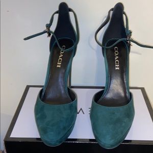 Green suede Coach shoes
